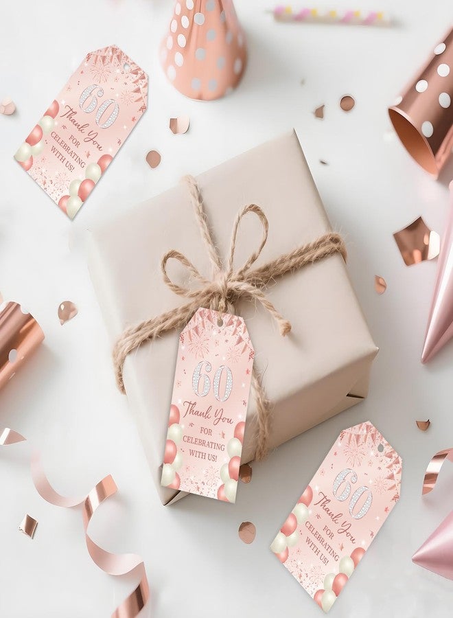 Serencatcher Rose Gold 60th Birthday Decorations for Women- 50pcs Thank You for Celebrating with Us Favor Gift Tags with String 1.9x3.5 Inches for Women 60th Birthday Anniversary Party Favors - Image 2